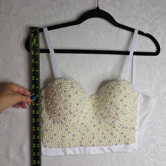 Pearl n Rhinestones‎ M Sexy Glam Trimed Bustier *SizeRunsSmall* See Pics. Blings - Picture 6 of 13